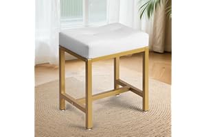 Saddle Seat Vanity Stool, Makeup Stool Chair with Metal Leg, U-Shaped PU Ottoman Foot Rest Stool, Small Square Chairs Under D