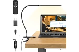 Mojimdo Desk Lamp with Remote, 3 Color & 5 Brightness & 77LED Dimmable Reading Lamp, 15.7'' Flexible Gooseneck Clamp Lamp, Eye-Caring Clip on Light with Adapter for Reading Study Workbench Drafting