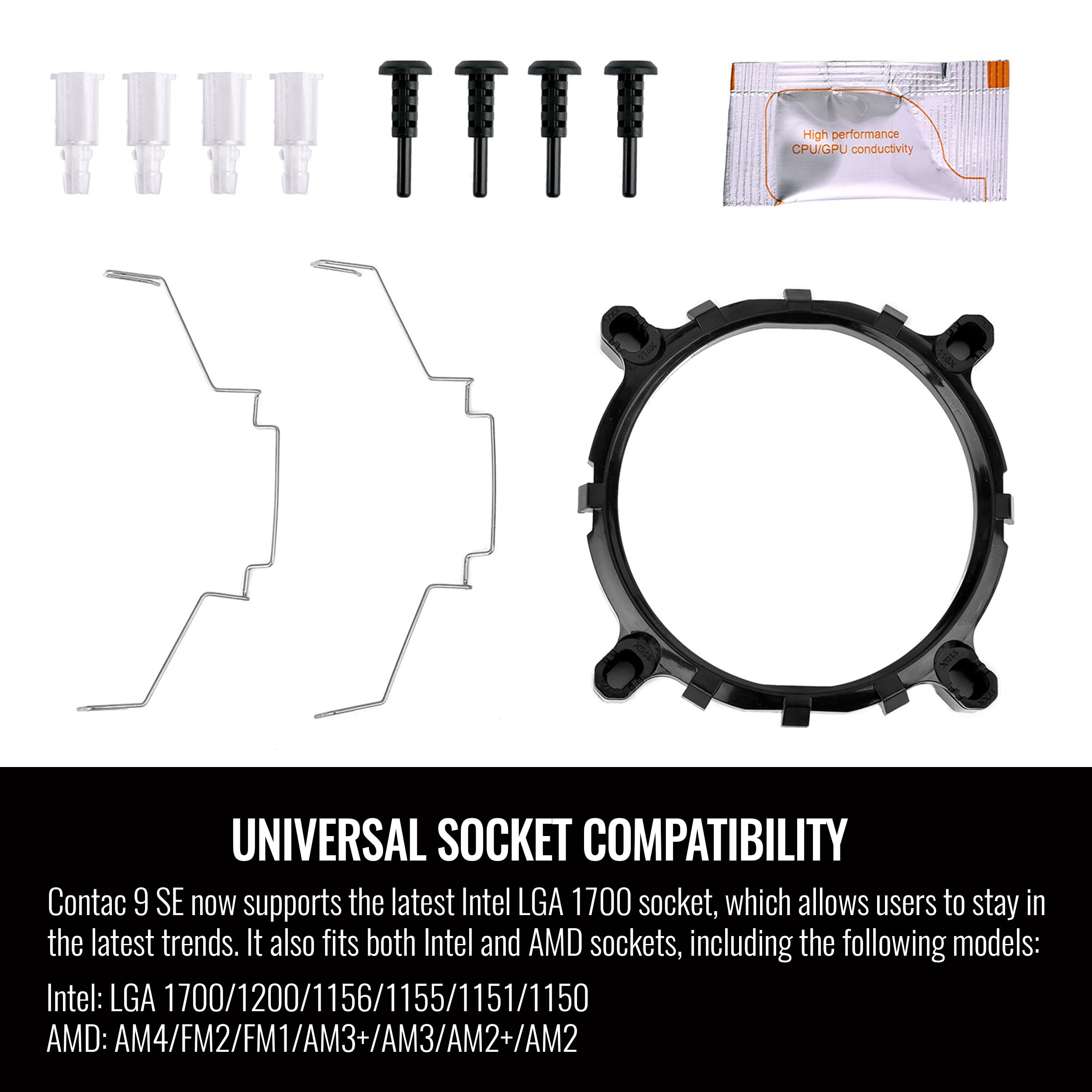 Thermaltake Contac 9 SE CPU-Kühler, 120 W Kühlleistung, 92 mm PWM-Lüfter, unterstützt Intel LGA 1700/AMD AM5, AM4, CL-P106-AL09WT-A 6