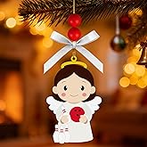 Bowling Angel Easter Ornaments Wooden Hanging Angel Ornament Sport Ball Xmas Tree Decorations for Home Crafts Bowling Lovers Sport Players Fans Family Holiday Party Supplies