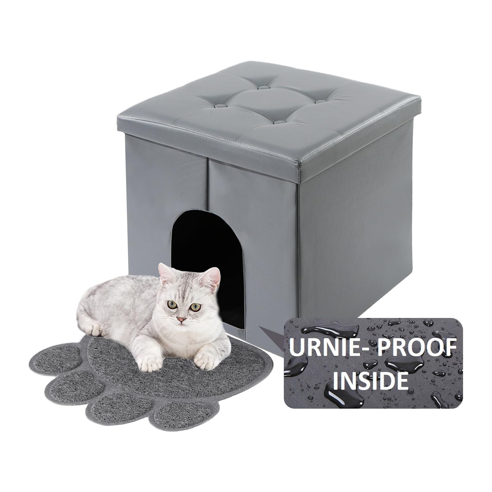 MEEXPAWS Cat Litter Box Enclosure Furniture Hidden, Cat Washroom Bench Storage Cabinet Small 19.7'' x 19.7'' x 19.7''| Dog Proof | Waterproof Inside | Easy Clean | Easy Assembly | Odor Control(Grey) Image