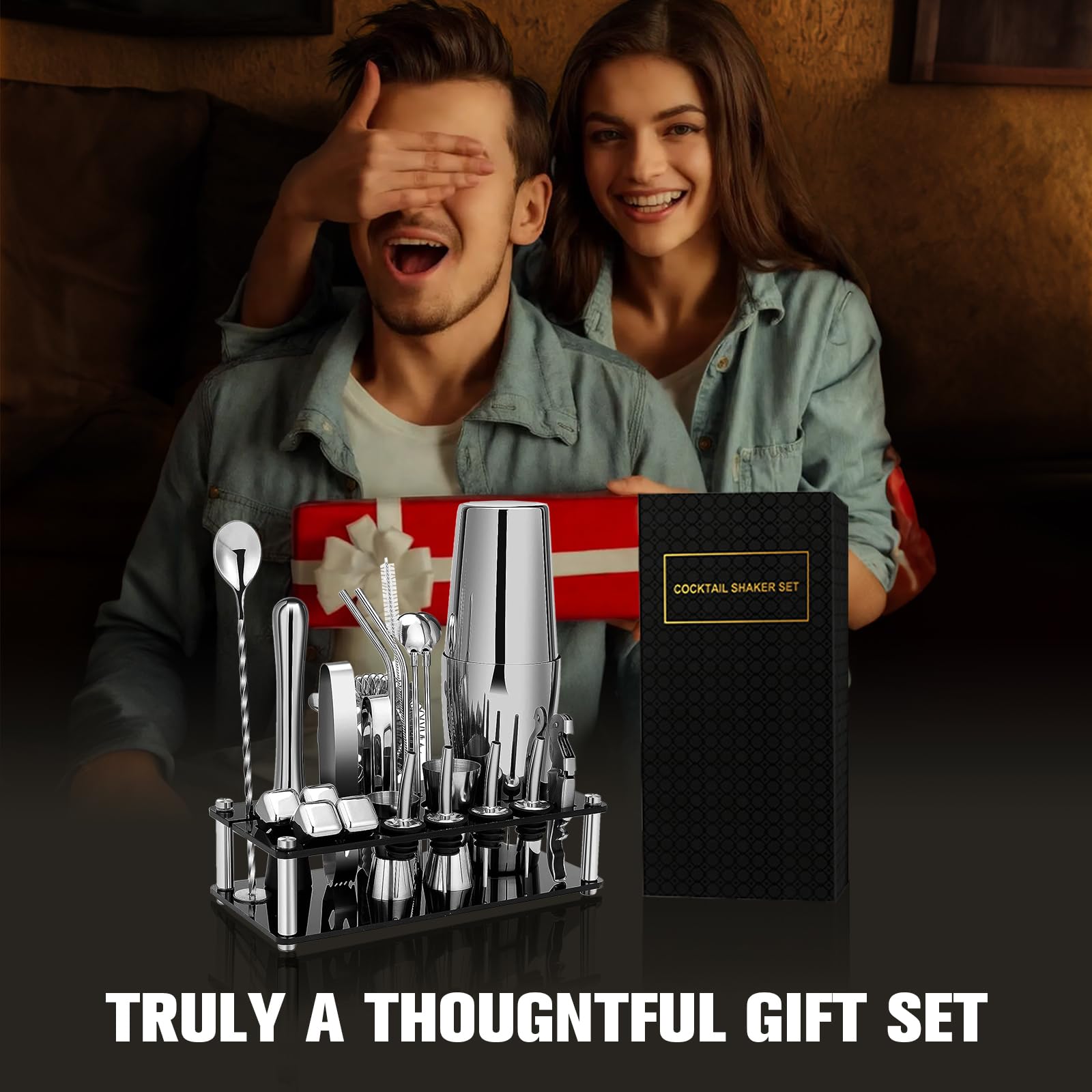 Cocktail Shaker Set, 23-Piece Boston Stainless Steel Bartender Kit with Acrylic Stand & Cocktail Recipes Booklet, Professional Bar Tools for Drink Mixing, Home, Bar, Party (Include 4 Whiskey Stones) - Image 7