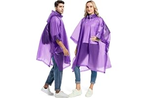 Borogo 2 Pack Rain Ponchos for Adults Reusable - Raincoats Survival Emergency Heavy Duty Rain Coat with Drawstring Hood