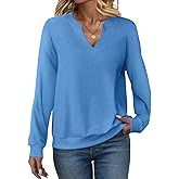 EADINVE Womens Casual Long Sleeve V Neck Sweatshirts Cute Loose Fit Lightweight Pullover Fall Clothes Tunic Tops