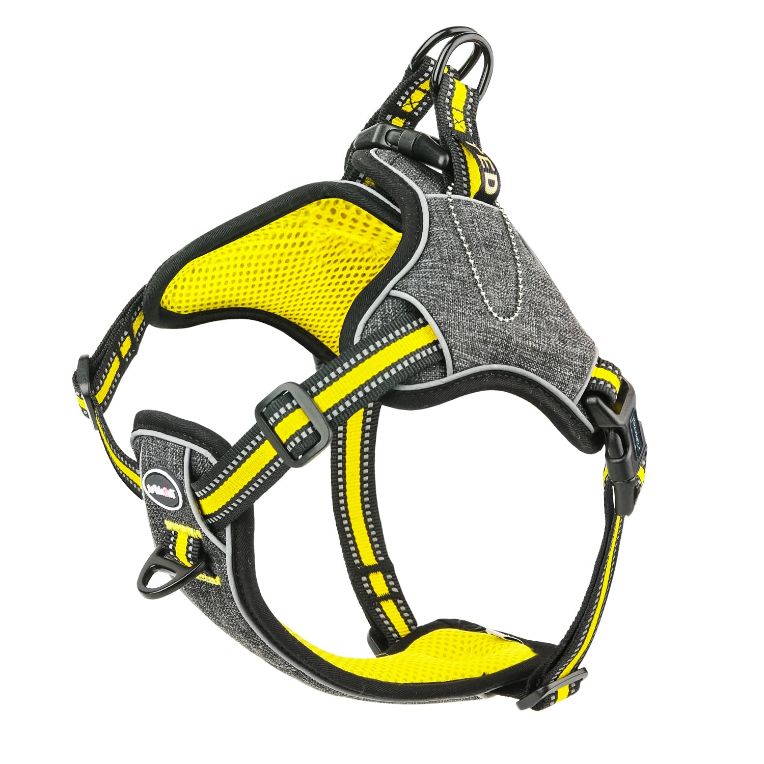 ThinkPet No Pull Dog Harness for Large Dogs, Front Clip Step in Dog Harness No Pull Escape Proof Dog Vest Harness Reflective Step Dog Harness in for Puppy Training Walking Hiking Large Yellow