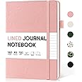 Lined Journal Notebook for Women & Men, Hardcover Leather Journal for writing, A5 College Ruled Notebook for Work & Note Taking, Perfect for Office School Home Supplies, 160 Pages, Pink