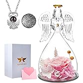 Valentines Day Gifts for Her,Women Valentines Day Gifts,Preserved Real Rose with Angel Necklace,Romantic Gift for Her,Mom Birthday Gifts,Eternal Flowers Angel Gifts for Women Grandma Wife Girlfriend