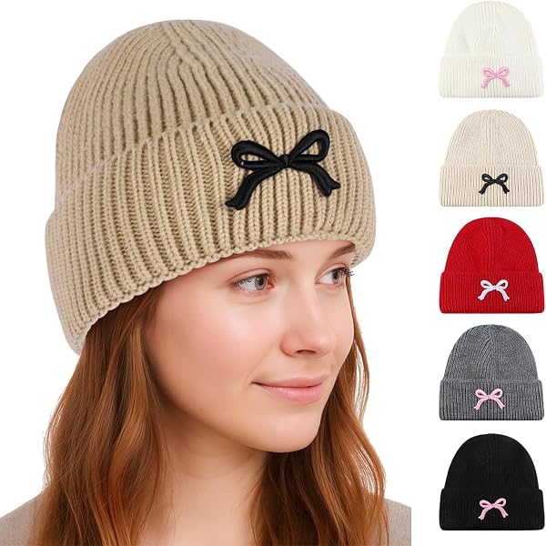 Women Bow Beanie Hat Winter Warm Knit Hats 2024 Cute  display picture 1