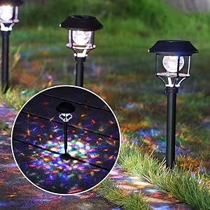 MAGGIFT Tall Solar Garden Lights with Red, Blue, Green LEDs Rotate Ball, Solar Lights Outdoor for Pathway Landscape Decor, 4 Pack, 2 Modes (Multicolor/Flashing)