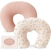 Konssy 2-Pack Muslin Nursing Pillow Covers, Floral Soft Slipcover for Baby | Covers Only, 100% Cotton, Hidden Zipper, Washable, Breastfeeding Pillows Covers for Newborn Boys &amp; Girls, (Pink, Floral)