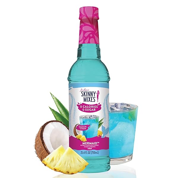 JORDAN’S SKINNY MIXES SUGAR FREE SYRUP, MERMAID FLAVOR, FRUIT FLAVORED WATER ENHANCER, DRINK MIX FOR ICE TEA, LEMONADE & MORE, ZERO CALORIE FLAVORING, KETO FRIENDLY, 25.4 FL OZ, 1 PACK