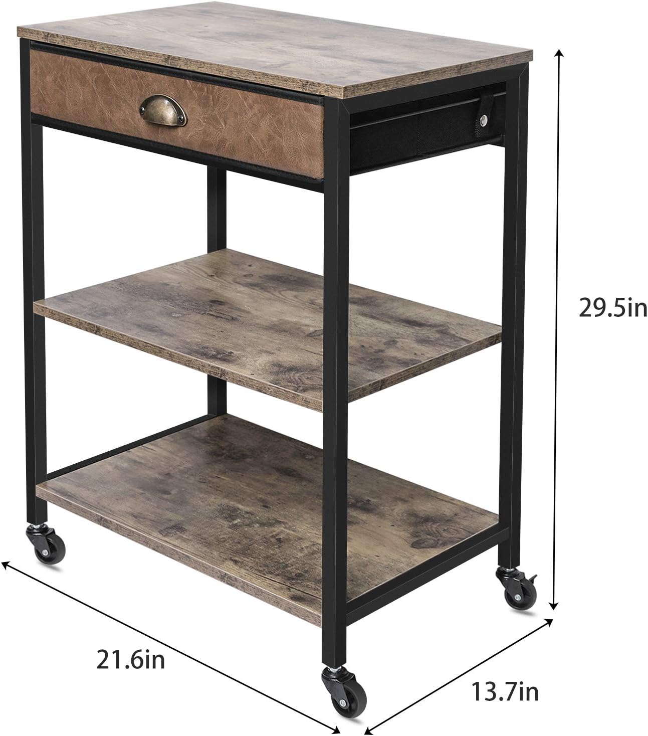X-cosrack Deskside Mobile Printer Stand with Storage Drawer, 3 Tier Printer Table Cart with Wheel, Workspace Desk Organizer Shelf for Home Office, Rustic Brown : Electronics