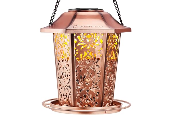 Solar Bird Feeders for Outdoors Hanging - Premium Grade Metal Bird Feeder, Chew-Proof, Weather and Water Resistant Wild Bird