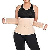 QEESMEI Postpartum Belly Band Abdominal Binder Post Surgery C-section Belly Binder Wrap Girdle Recovery Belt Back Support (Nude, Small/Medium)