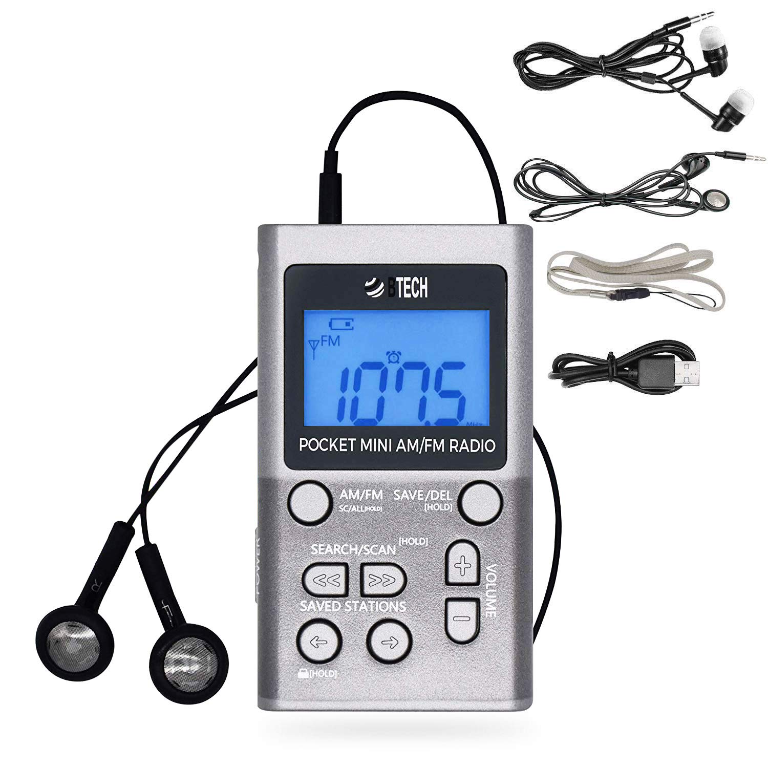 BTECH MPRAF1 AM FM Personal Radio with Two Types of Stereo Headphones