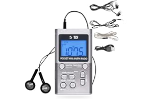 BTECH MPR-AF1 AM FM Personal Radio with Two Types of Stereo Headphones, Clock, Great Reception and Long Battery Life, Mini Pocket Walkman Radio with Headphones (Silver)