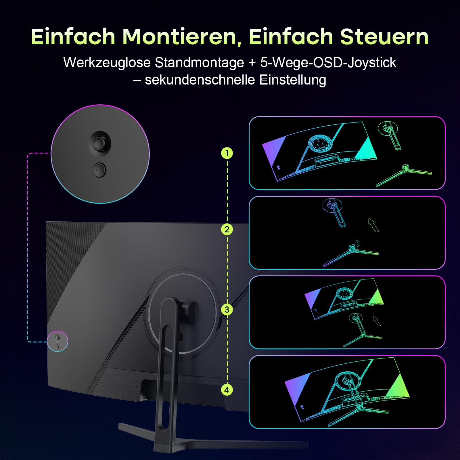 Amzfast 34 Zoll Curved Gaming Monitor, 3440x1440 UWQHD, 240Hz, 1ms MPRT, 1500R VA Curved, 21:9, 3000:1 Kontrast, 130% sRGB, HDR 400, Adaptive Sync, Pip/PBP, HDMI2.1&DP1.4, VESA 75x75mm, AMZG34C5QPro 9