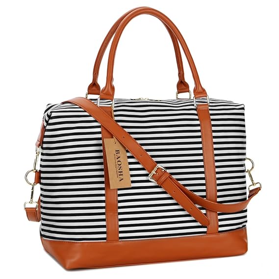 BAOSHA HB-28 Damen Canvas Streifenmuster Carry-on Reisetasche Frauen Weekender Segeltuch Reise Duffel Tragetasche Wochenende 