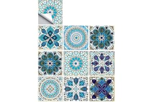 JACKLOVE 25 PCS Mandala Style Tile Sticker, 4x4 Inch(10x10cm) Traditional DIY Murals, Tile Waterproof Oil Proof Removable Decals for Bathroom & Kitchen Backsplash Oil Proof Wall Stickers (MTL-01)
