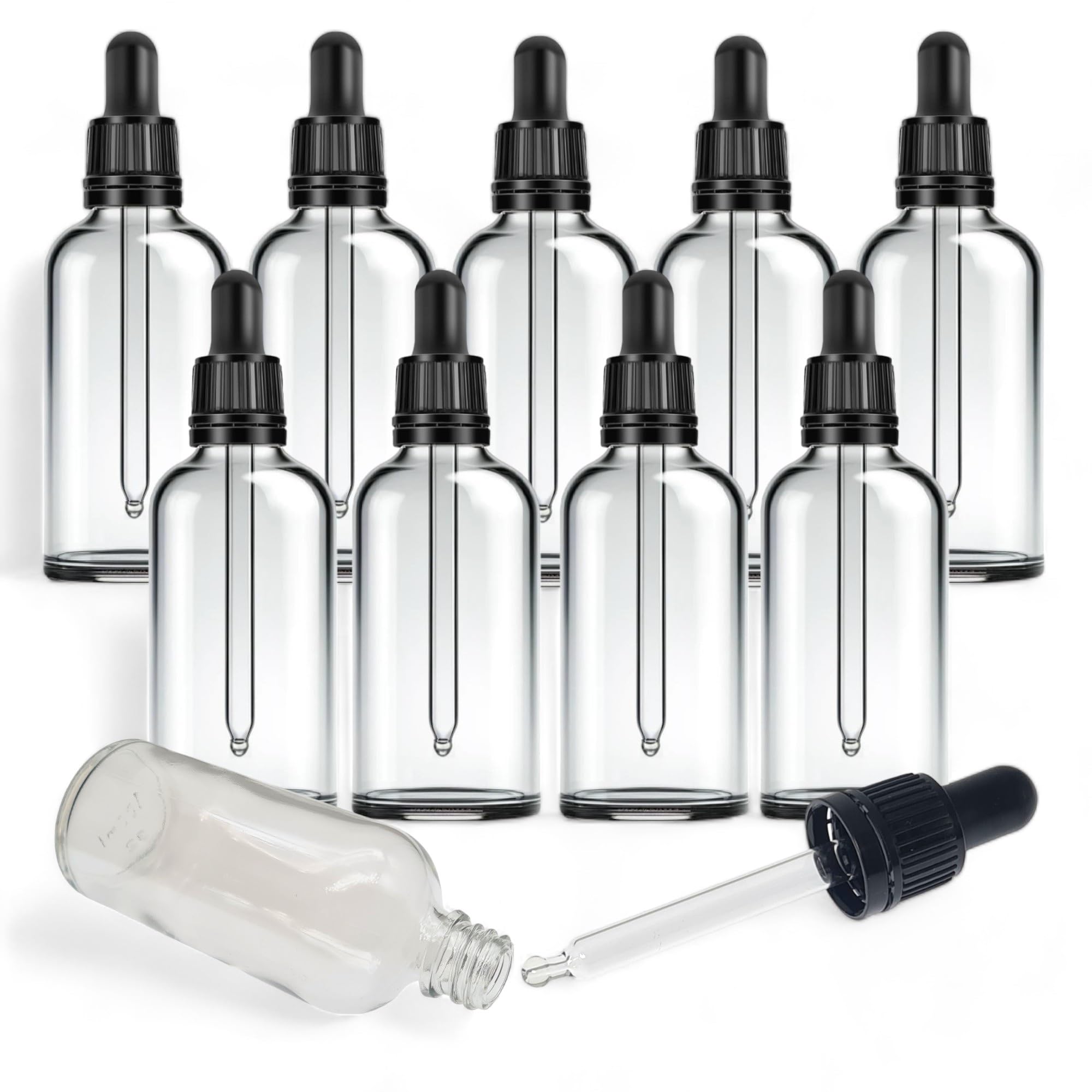 100ml Clear Glass Dropper Bottles with Tamper Resistant Collar - Pack of 10 - Leak-proof and Elegant Packaging – Your Complete Aromatherapy and Skincare Solution