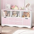 FOTOSOK 51.2" Large Toy Storage Organizer with 2 Drawers and 3 Cubbies, Toy Organizers and Storage for Books or Dolls, Bookshelf and Toy Storage for Playroom, Storage Cabinet for Nursery, Pink