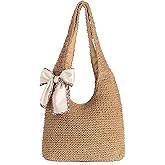 shoowyees Straw Beach Bag for Women - Handmade Raffia Woven Tote Handbag, Summer Mesh Beach Purse for Vacation Holiday (A-Straw Brown)
