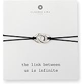 Silver Double Open Oval Link Charm Friendship Bracelets with Black Thread and Message Card, Perfect Jewelry Gift for Friend and Family, Adjustable Pull Thread Kindred Cord