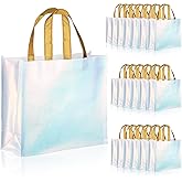 Lyellfe 20 Pieces Glossy Reusable Grocery Bag, Non Woven Blue Gift Bag with Handles, Fashionable Bridesmaid Tote Bag, Durable Shopping Bag for Wedding, Bachelorette Birthday Party