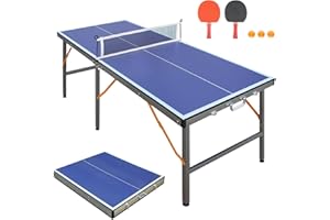 IUNNDS Mid-Size Table Tennis Table Foldable & Portable Ping Pong Table Set for Indoor & Outdoor Games with Net, 2 Table Tenni