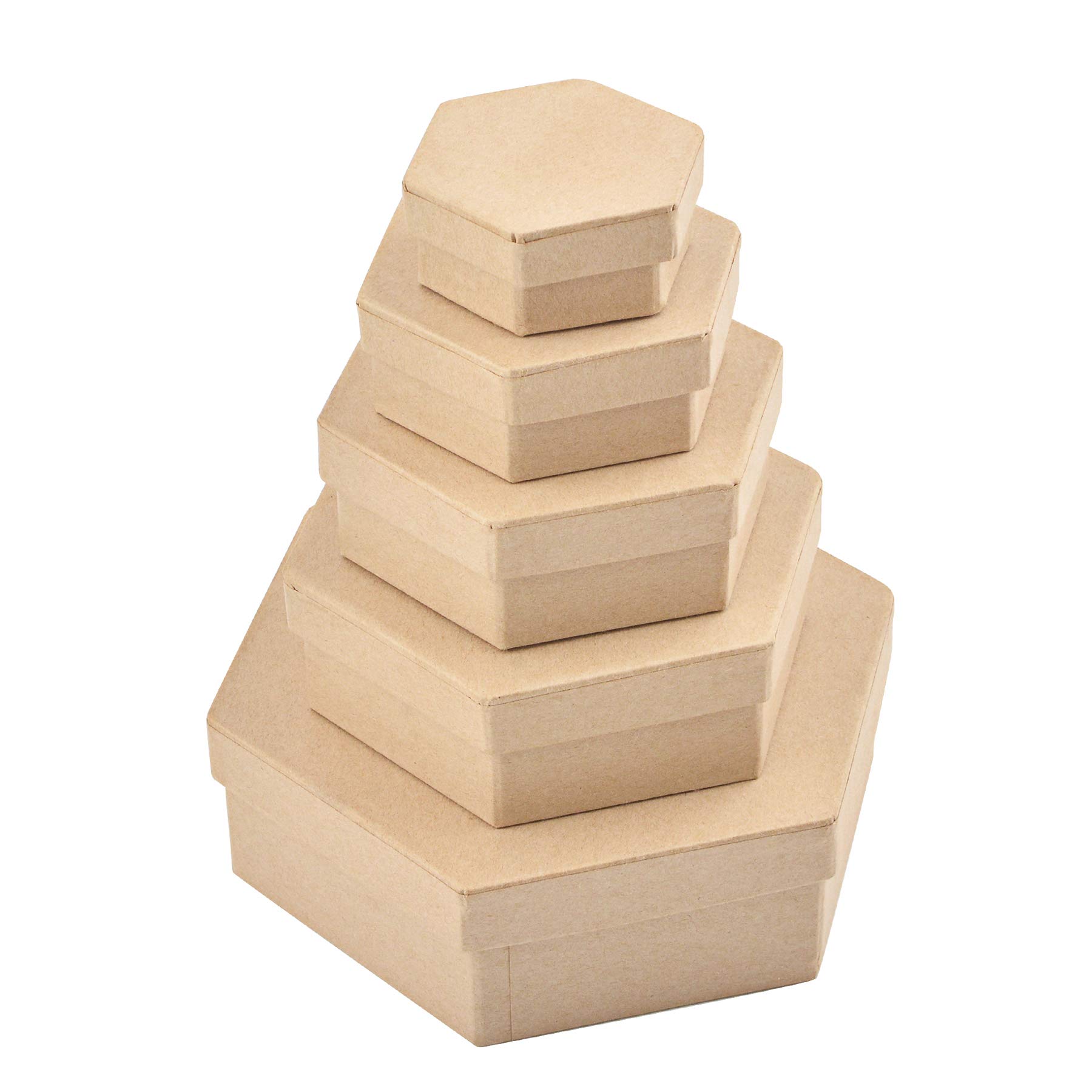 WANDIC Paper Mache Box, Set Of 5 Hexagonal Mini Kraft Paper Boxes With Lids Ideal For Crafting & Storage Accessories Cosmetics Jewelry Gifts Home