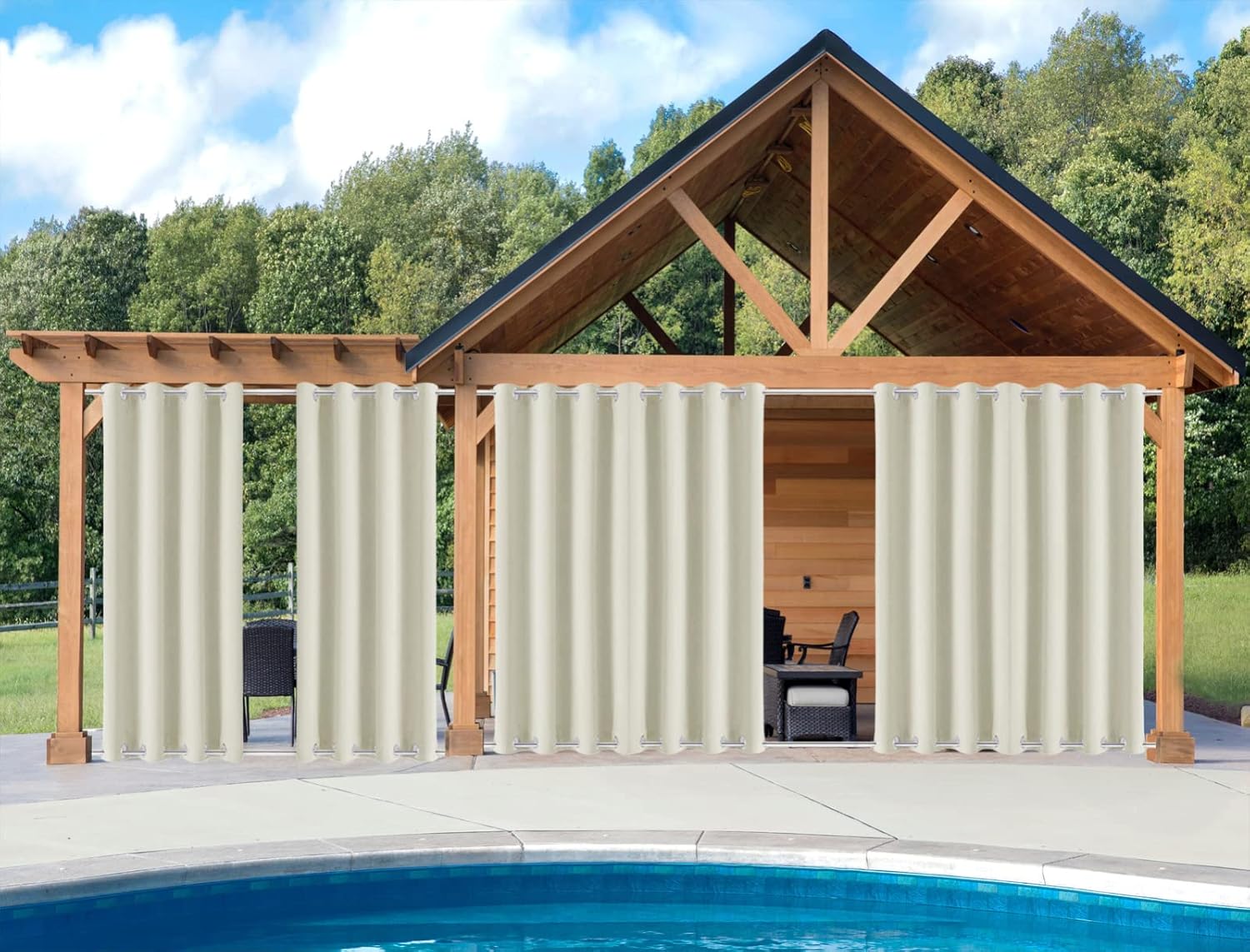 Outdoor Curtains - GZQIAWY Outdoor Patio Curtain Weighted Waterproof Drapes Blackout Thermal Insulated Privacy Curtains for Gazebo Porch Balcony Garden [1 Panel,70 in x 70 in (W x L),Beige]