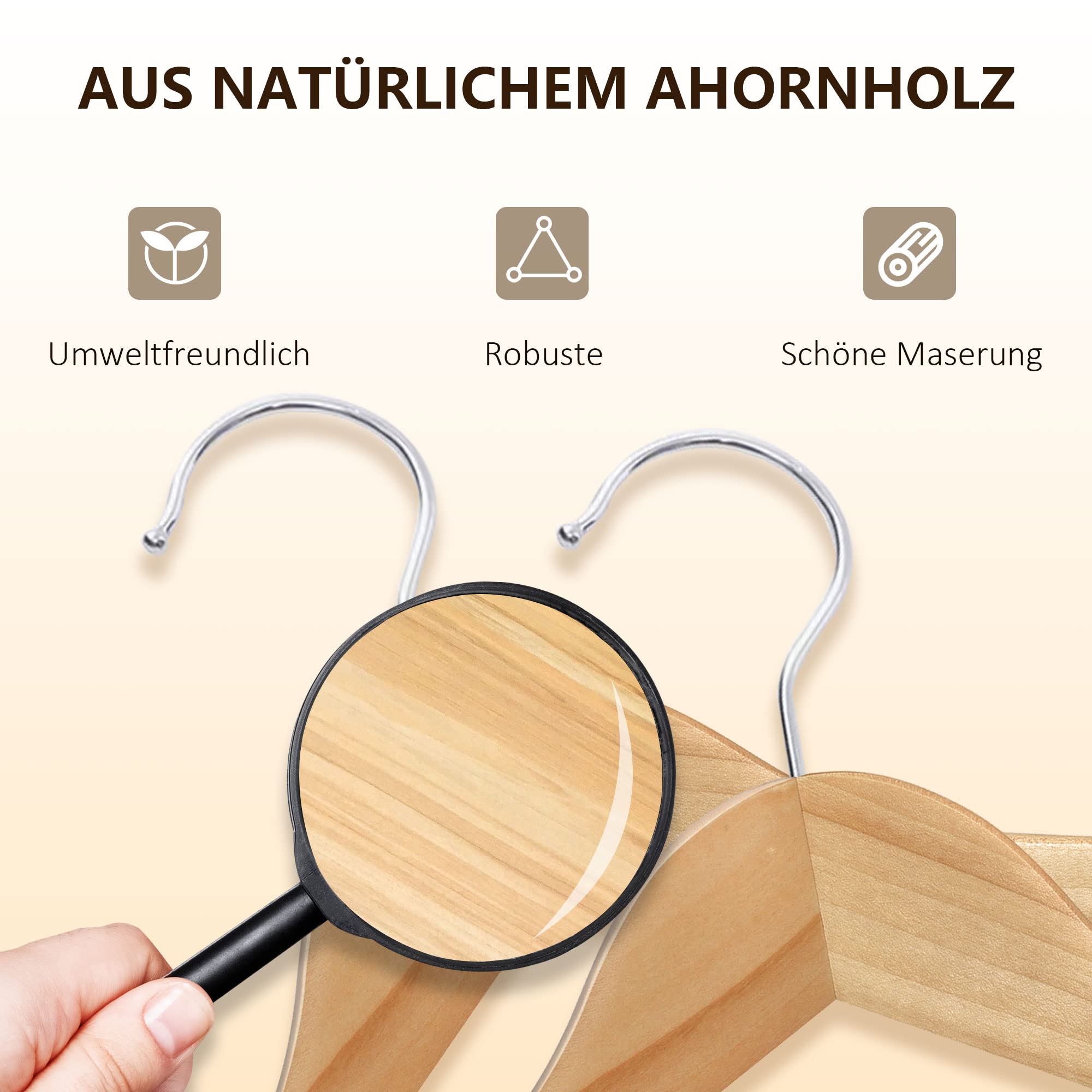 Ribelli Kleiderbügel Holz, 50 Stück, Anzugbügel Jackenbügel mit 360 Grad drehbarem Haken & runder Hosenstange & Schulterkerben, Holzbügel Bügel Geeignet für Mantel, Jacke, Anzug, Hosen, Hemden 2