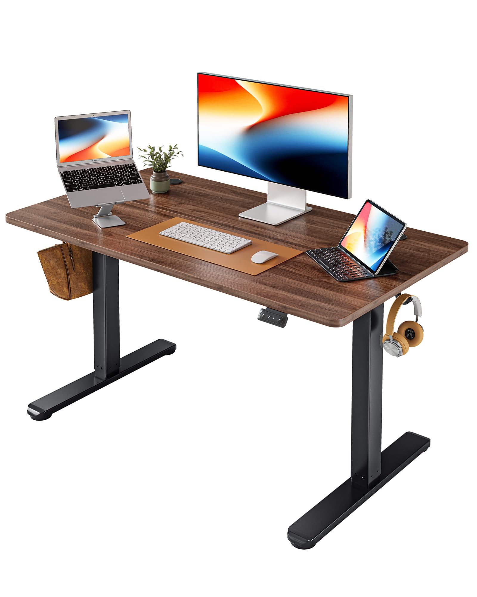 Cubiker 電動 昇降式デスク スタンディングデスク 幅100cm 奥行60cm 人間工学 上下昇降 ミーティングテーブル 一人暮らし テレワーク オフィスワーク 在宅 高さ調節 おしゃれ メモリ機能 スタンドアップテーブル ブラックフレーム/ブラウン天板商品画像