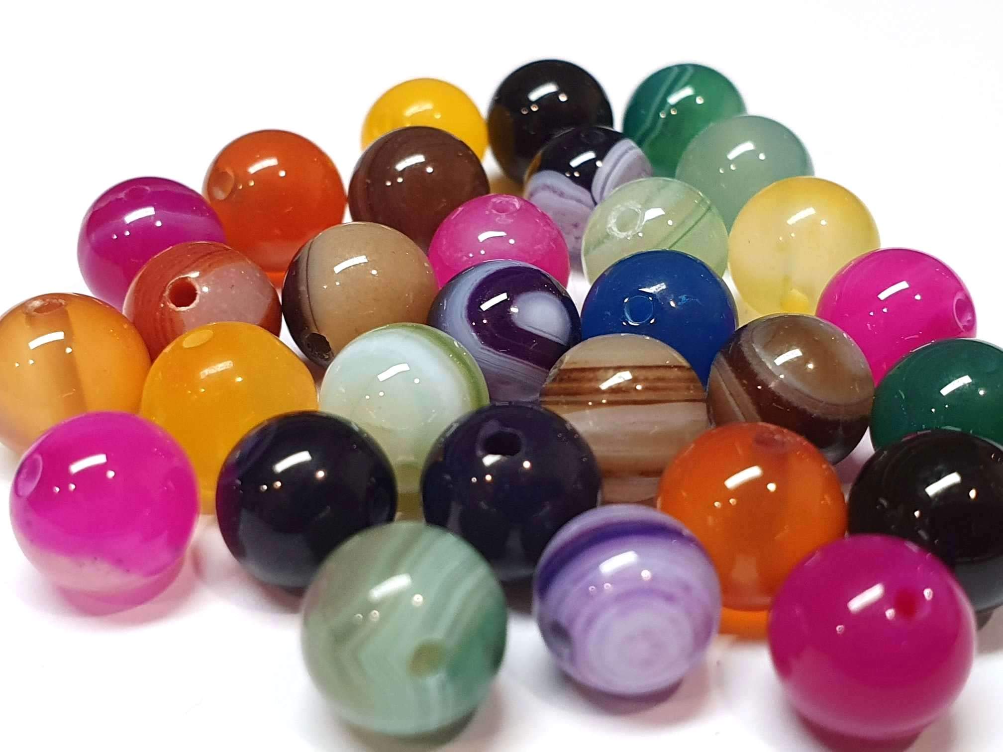 Natural Gemstone Stripes Lace Agate Beads, 8 mm 6 mm 4 mm, Polished and Matt, Ball Shape Jewellery Beads for Jewellery Bracelet Chain Jewellery Making, (6 mm, 18 Pieces, Mix Polished)
