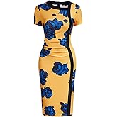 Viwenni Women Vintage Ruffle Business Colorblock Work Church Pencil Dress
