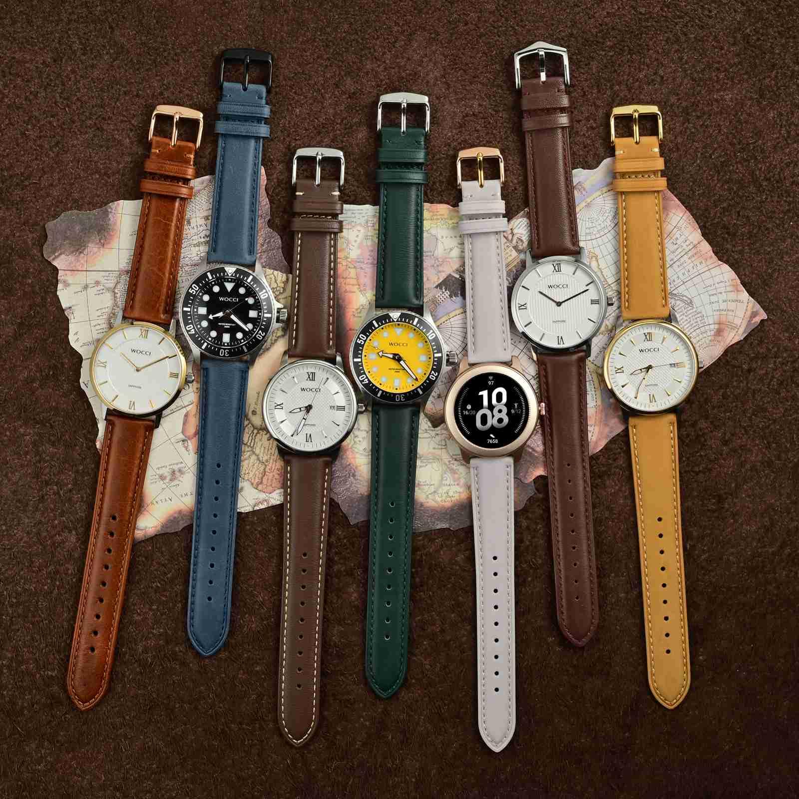 WOCCI 18mm Vintage Leather Watch Band for Men and Women, Gold Buckle (Dark Brown)