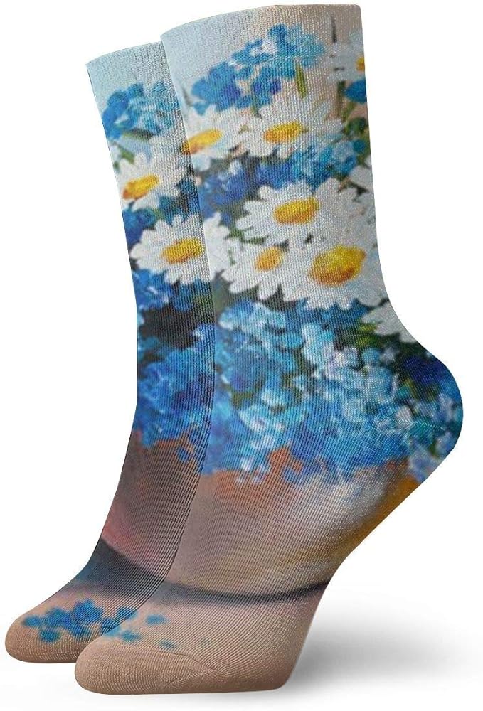 Casual Crew Socks,Flowers Oil Painting,Polyester,men&women