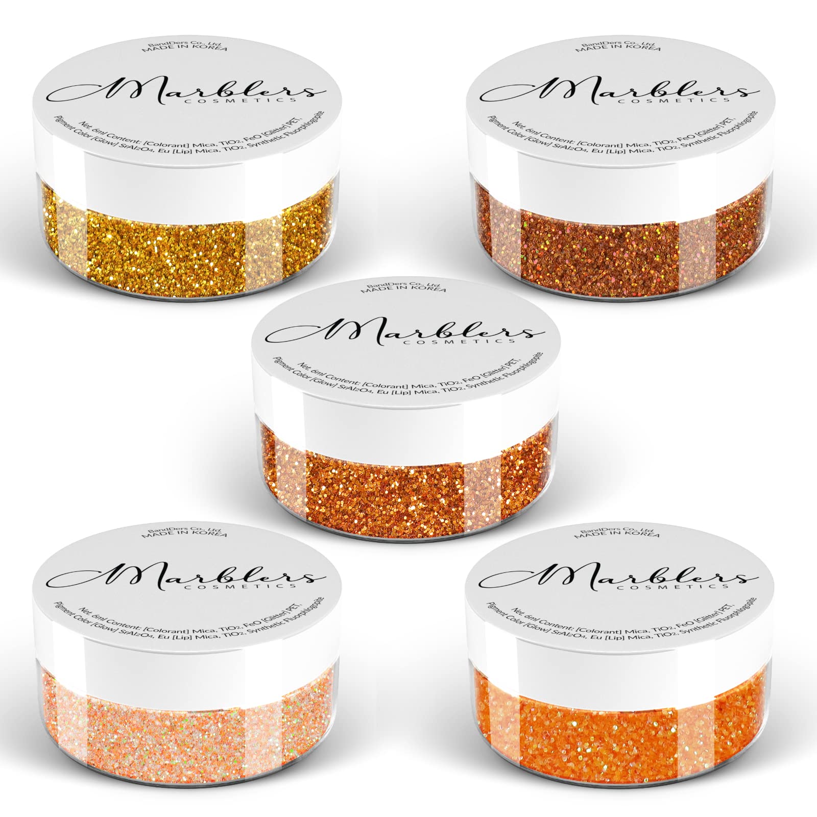 MARBLERS Cosmetic Grade Fine Glitter 5 Pack [Orange Day] 0.90oz (25g) | Non-Toxic | Vegan | Cruelty-Free | Eyeshadow, Nail Polish, Nail Art | Festival, Rave & Party Makeup | Body & Face — image 1
