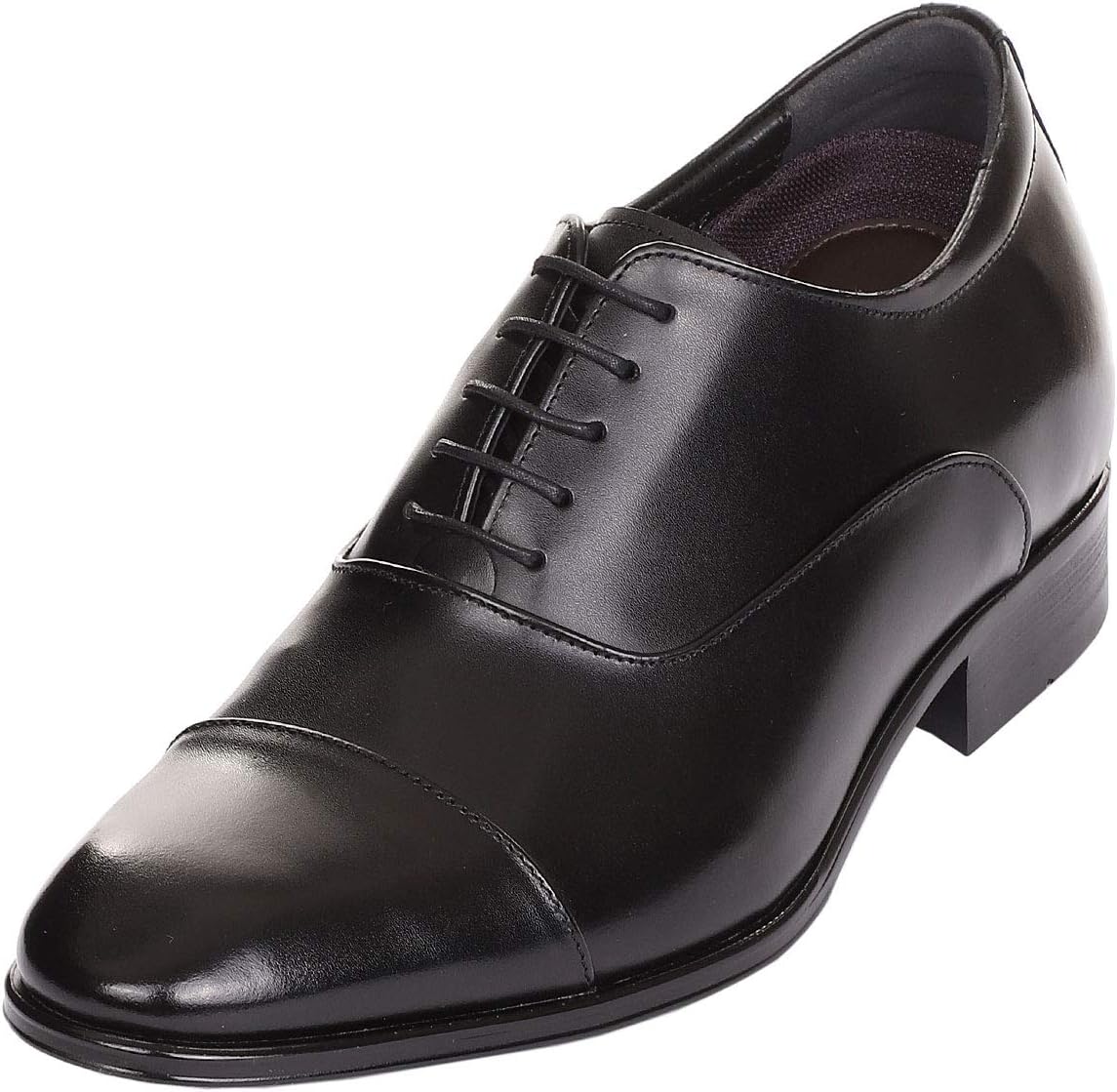 Men High Heel Dress Shoes 3 Inch Height Hidden Taller Leather Cap Toe-JW503