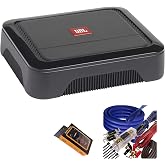 JBL Club A600 Mono Car Subwoofer Amplifier Bundle w/Remote Bass Control &amp; Wiring Kit &ndash; Class D Monoblock, High Efficiency Bass Amp