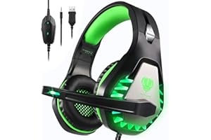 BUTFULAKE Gaming Headset for PS4, Xbox One, PC, PS5, Laptop, Mac, for Nintendo Switch, 3.5MM Noise Cancelling Over Ear Headphones with Mic, Bass Surround, Soft Memory Earmuffs Green
