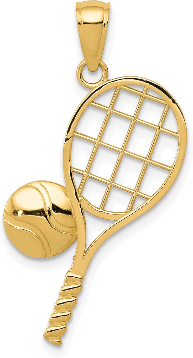 14k Yellow Gold Tennis Racket with Ball Pendant Jewelry