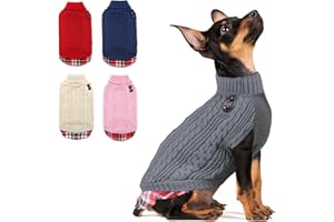 KYEESE Small Dogs Sweater with Gingham Doggie Pullover Sweater Knitwear Knit Warm Pet Coat for Fall Winter