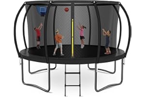 Zevemomo 8FT 10FT 12FT 14FT 16FT Trampoline Outdoor, Trampolines for Kids & Adults, Pumpkin Trampolines with Safety Net, Ladder, Coating Metal Frame, ASTM Approved Large Backyard Trampoline for Kids