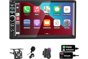 LSLYA Double Din Car Stereo with Apple Carplay & Android Auto,7 Inch Touchscreen Car Radio, Bluetooth,FM,Backup Camera,Voice Control，AM/FM/USB/AUX/TF/SWC