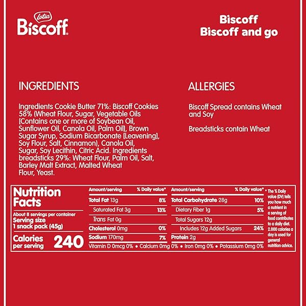 LOTUS BISCOFF & GO, COOKIE BUTTER AND BREADSTICKS SNACK PACK, NON GMO + VEGAN, 1.6 OZ (PACK OF 8)