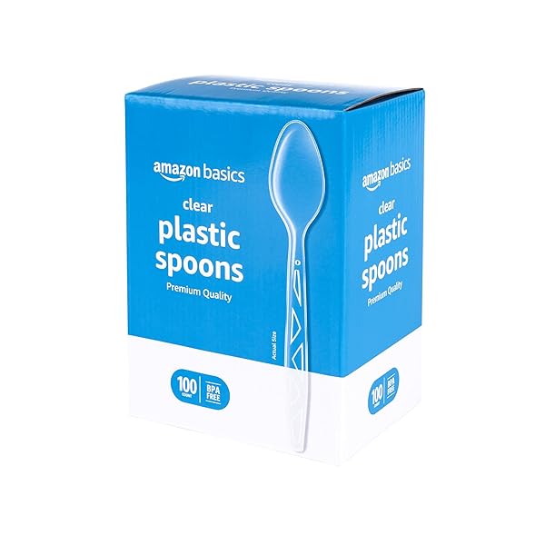 AMAZON BASICS DISPOSABLE CLEAR PLASTIC SPOONS, PREMIUM QUALITY,...