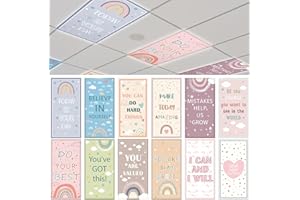 Grinsvalley 12 Pcs Fluorescent Light Covers 4 x 2 ft Magnetic Ceiling Light Cover 120 Magnets Inspirational Boho Rainbow Lamp Filters Easy Install for Classroom School Office Home Drop Decorative