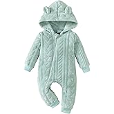 Saeaby Newborn Baby Girl Boy Clothes Fall Winter Infant Long Sleeve Fleece Jumpsuit Romper Hooded Baby Snowsuit Bear Outfit