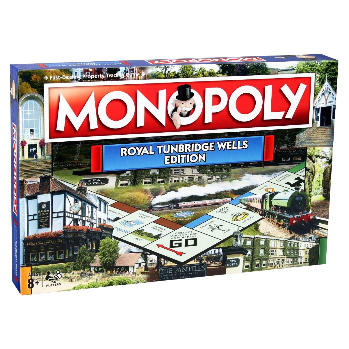 Winning Moves Royal Tunbridge Wells Monopoly Board Game, Advance to Tunbridge Wells Museum, G. Collins and Sons and trade your way to success, gift for ages 8 plus
